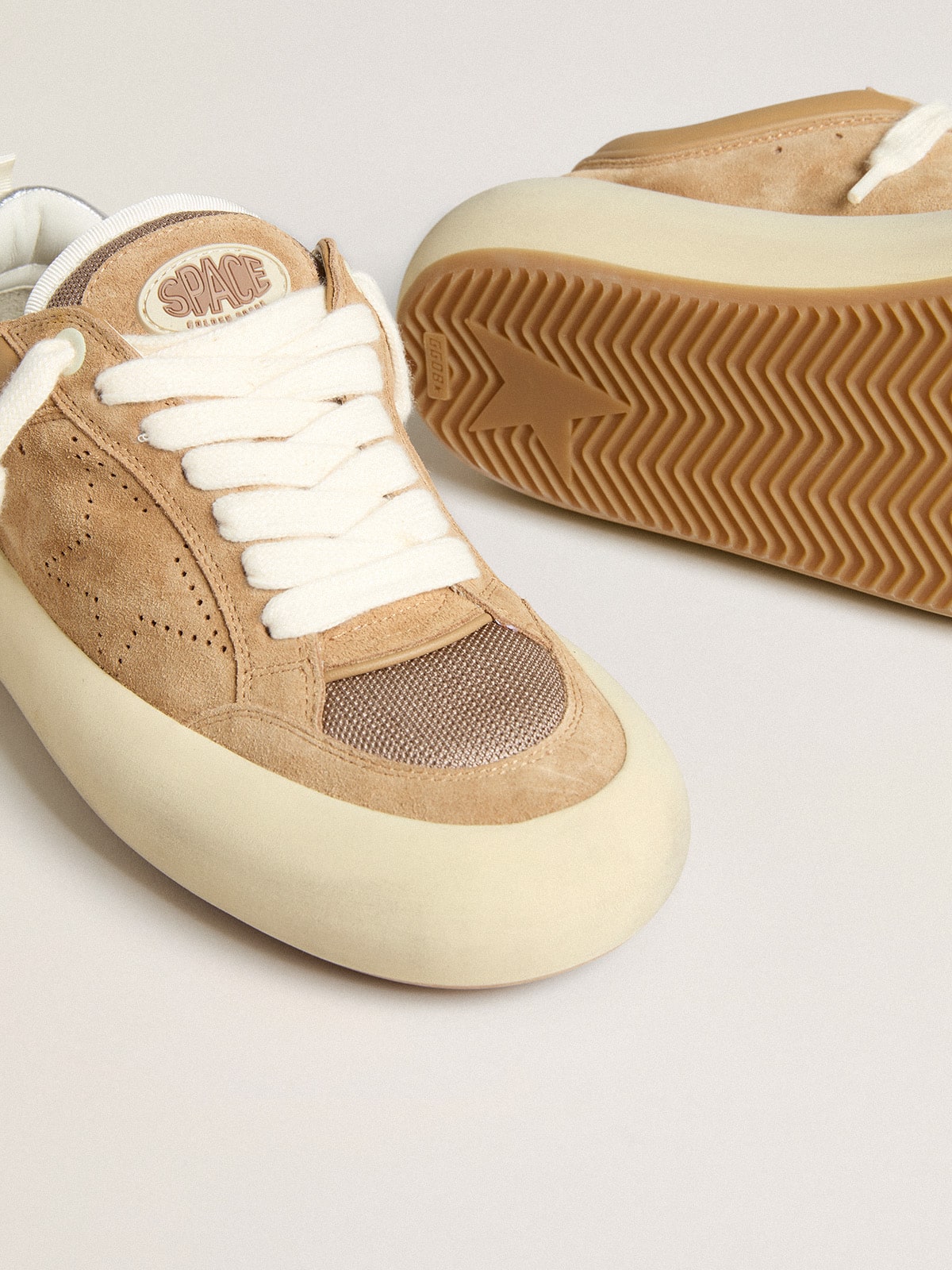 Women's Space-Star Cube in tobacco suede with perforated star - Golden Goose Women