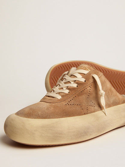 Women's Space-Star Sabot shoes in tobacco-colored suede with shearling lining - Golden Goose Women