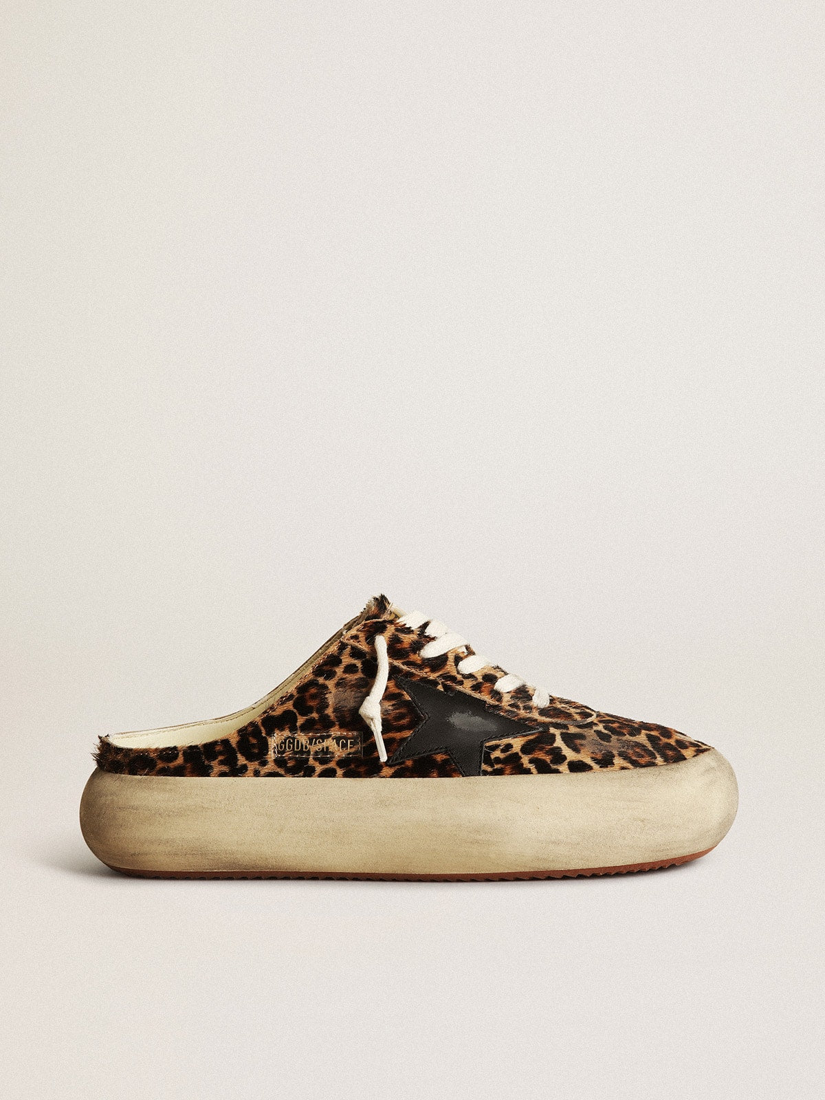 Women's Space-Star Sabot in leopard print pony skin with black star - Golden Goose Women