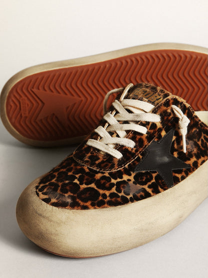 Women's Space-Star Sabot in leopard print pony skin with black star - Golden Goose Women
