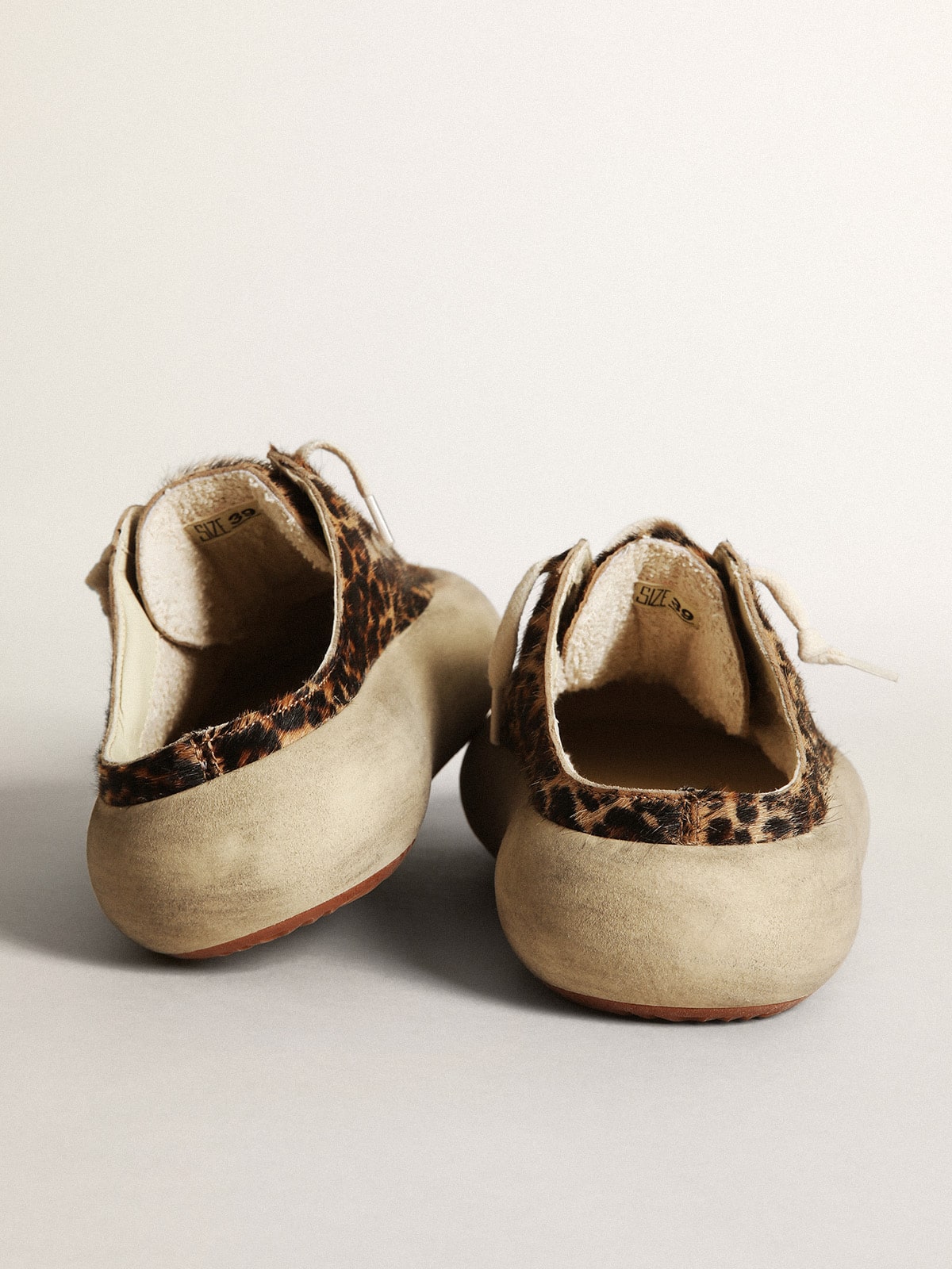 Women's Space-Star Sabot in leopard print pony skin with black star - Golden Goose Women