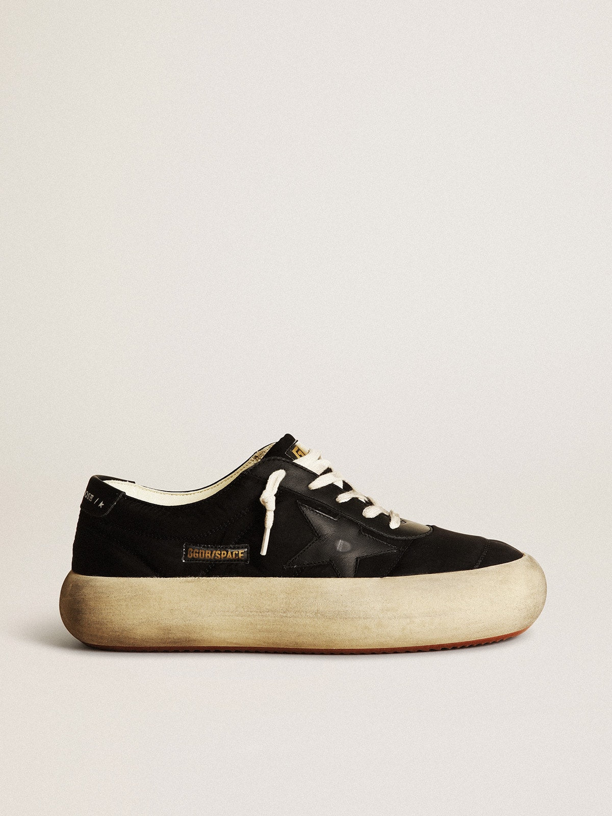 Women's Space-Star shoes in black nylon with black leather star and heel tab - Golden Goose Women