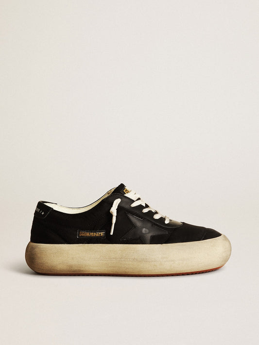 Women's Space-Star shoes in black nylon with black leather star and heel tab - Golden Goose Women