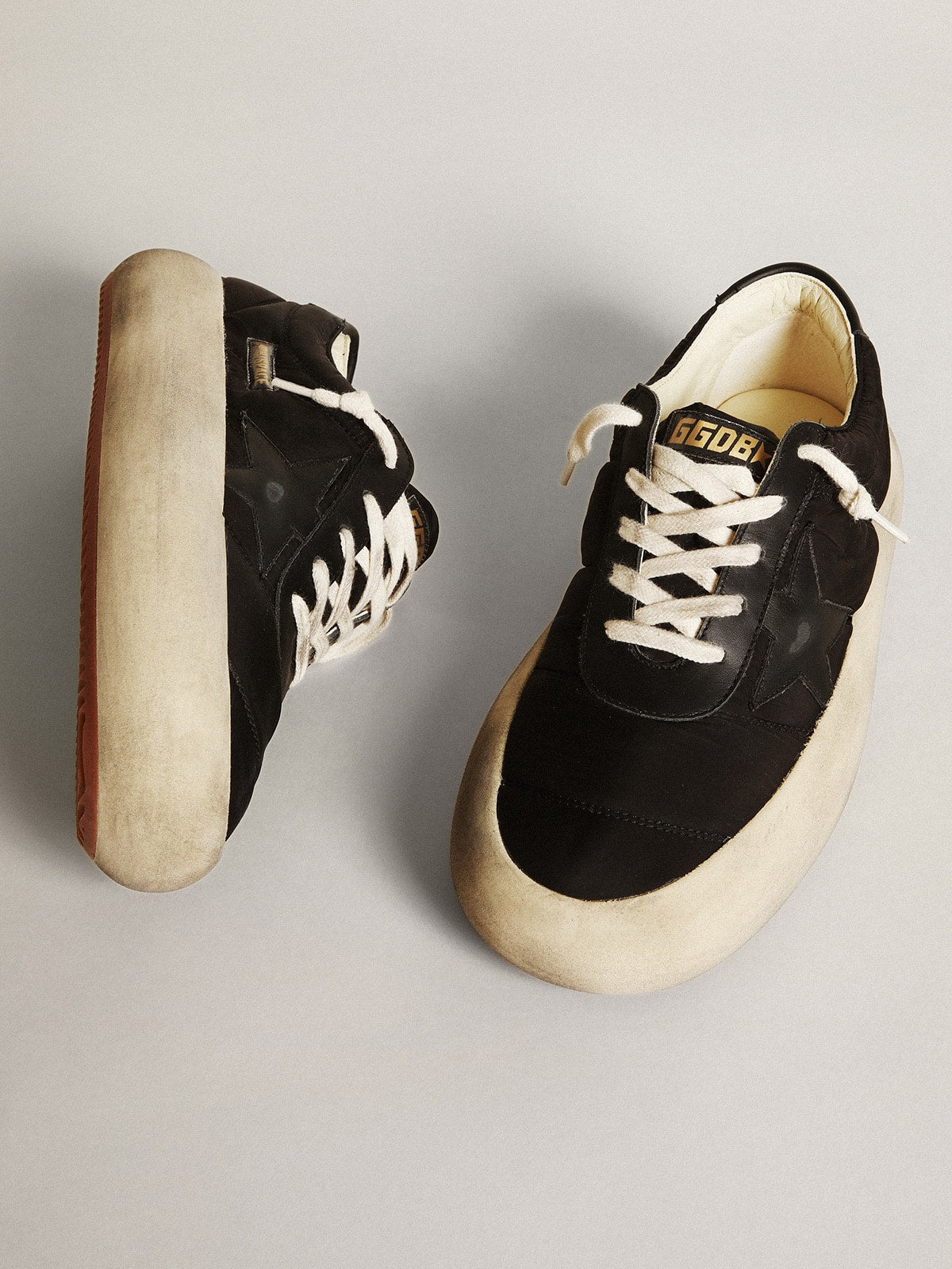 Women's Space-Star shoes in black nylon with black leather star and heel tab - Golden Goose Women