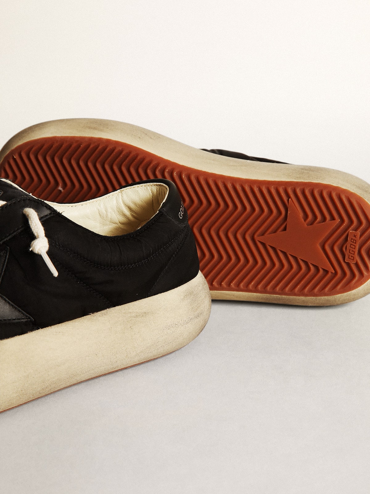 Women's Space-Star shoes in black nylon with black leather star and heel tab - Golden Goose Women
