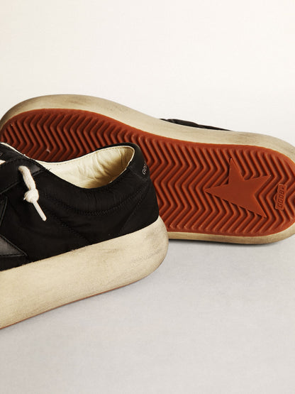 Women's Space-Star shoes in black nylon with black leather star and heel tab - Golden Goose Women
