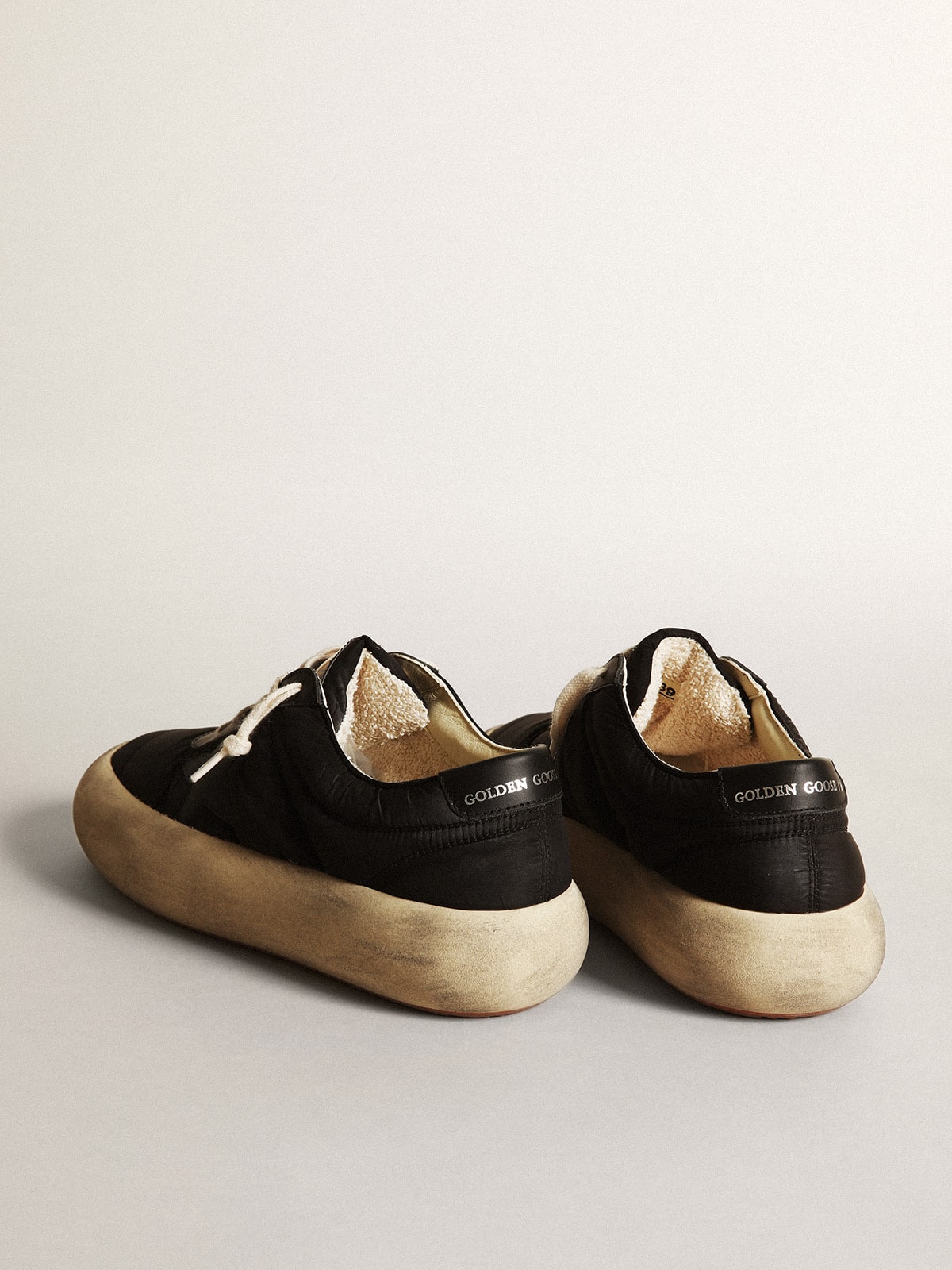 Women's Space-Star shoes in black nylon with black leather star and heel tab - Golden Goose Women