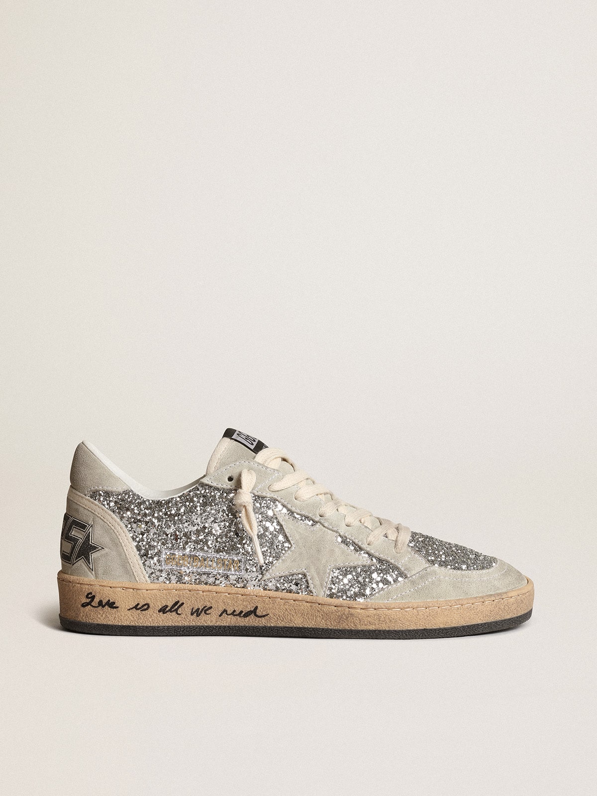 Women’s Ball Star in silver glitter with ice-gray suede inserts - Golden Goose Women