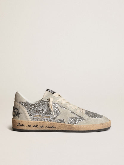 Women’s Ball Star in silver glitter with ice-gray suede inserts - Golden Goose Women