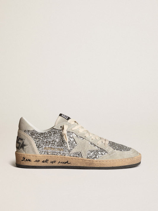 Women’s Ball Star in silver glitter with ice-gray suede inserts - Golden Goose Women