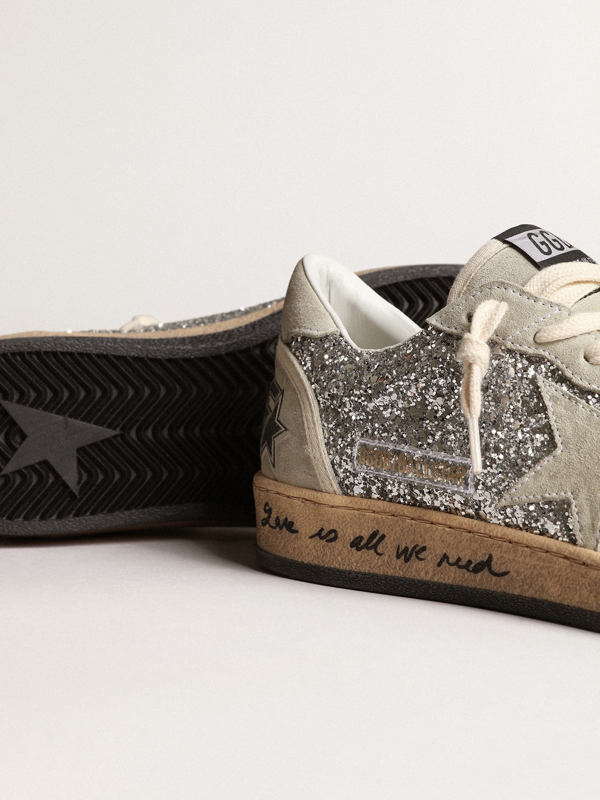 Women’s Ball Star in silver glitter with ice-gray suede inserts - Golden Goose Women
