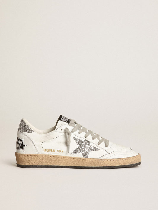 Women's Ball Star in nappa with white star and glitter heel tab - Golden Goose Women