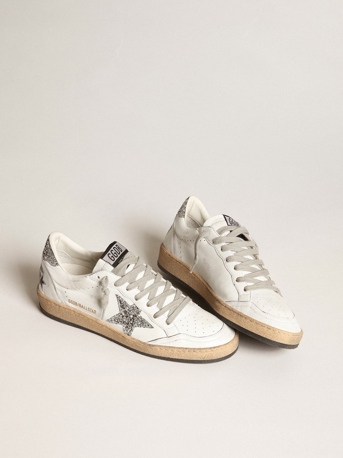 Women's Ball Star in nappa with white star and glitter heel tab - Golden Goose Women