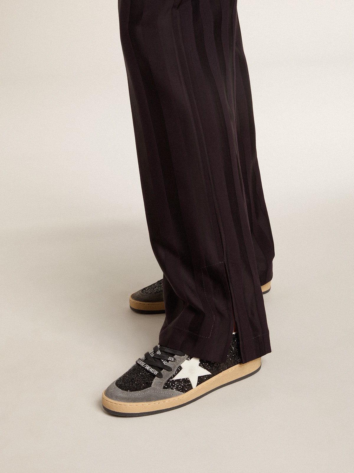 Women's Ball Star in glitter with leather star and metallic leather heel tab - Golden Goose Women