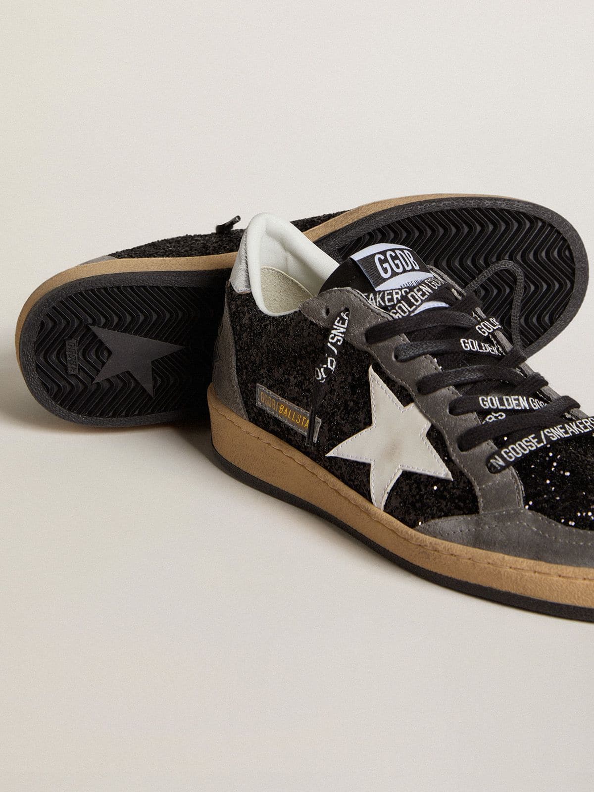 Women's Ball Star in glitter with leather star and metallic leather heel tab - Golden Goose Women
