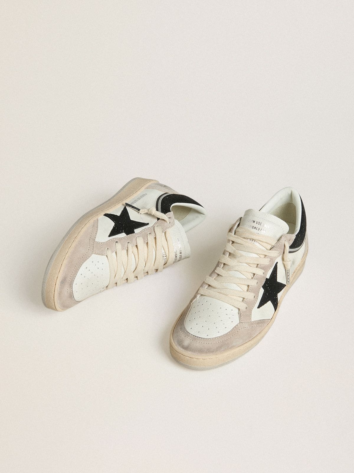 Women's Ball Star LTD in nappa with black crystal star and beige suede inserts - Golden Goose Women