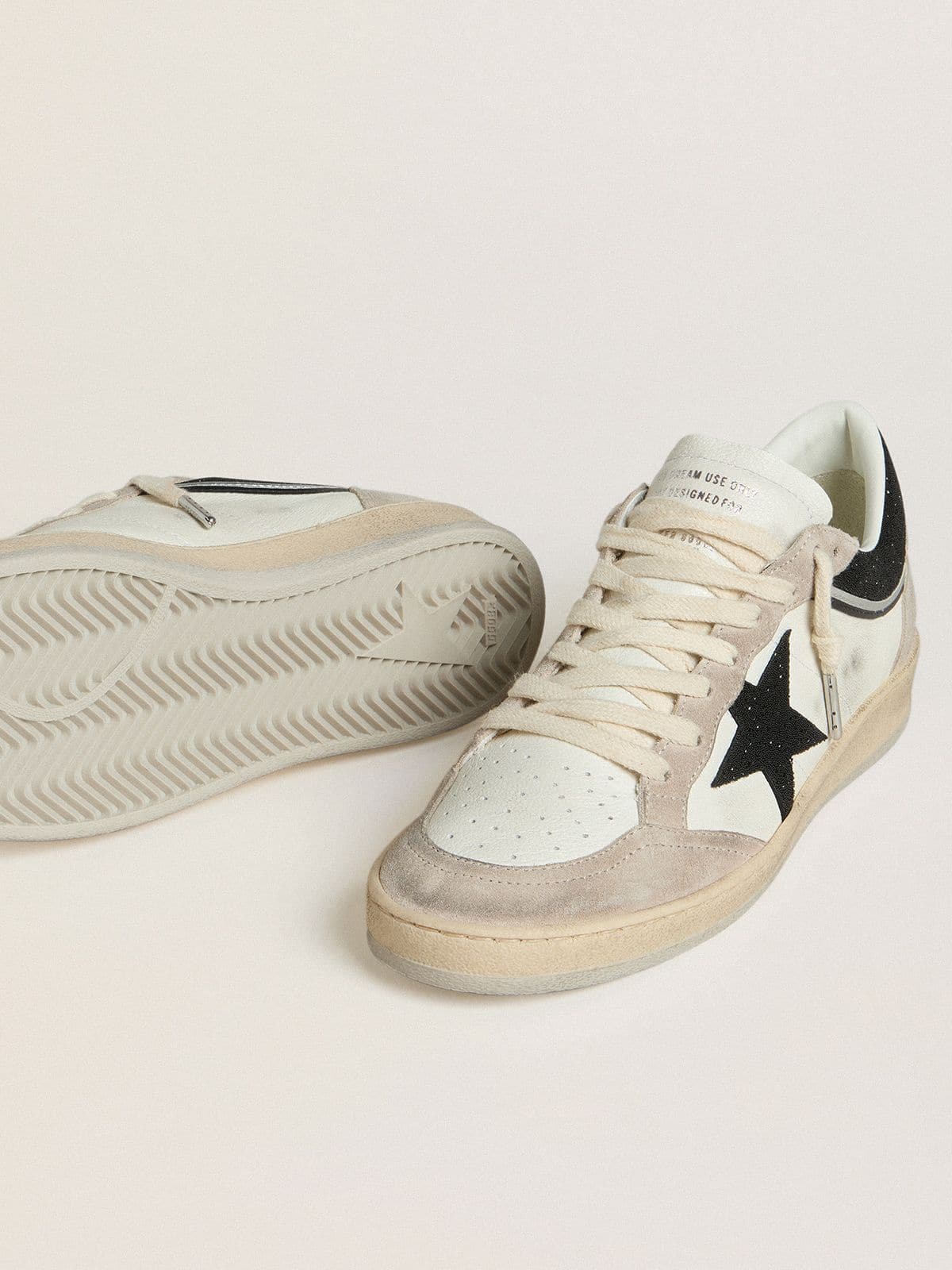 Women's Ball Star LTD in nappa with black crystal star and beige suede inserts - Golden Goose Women