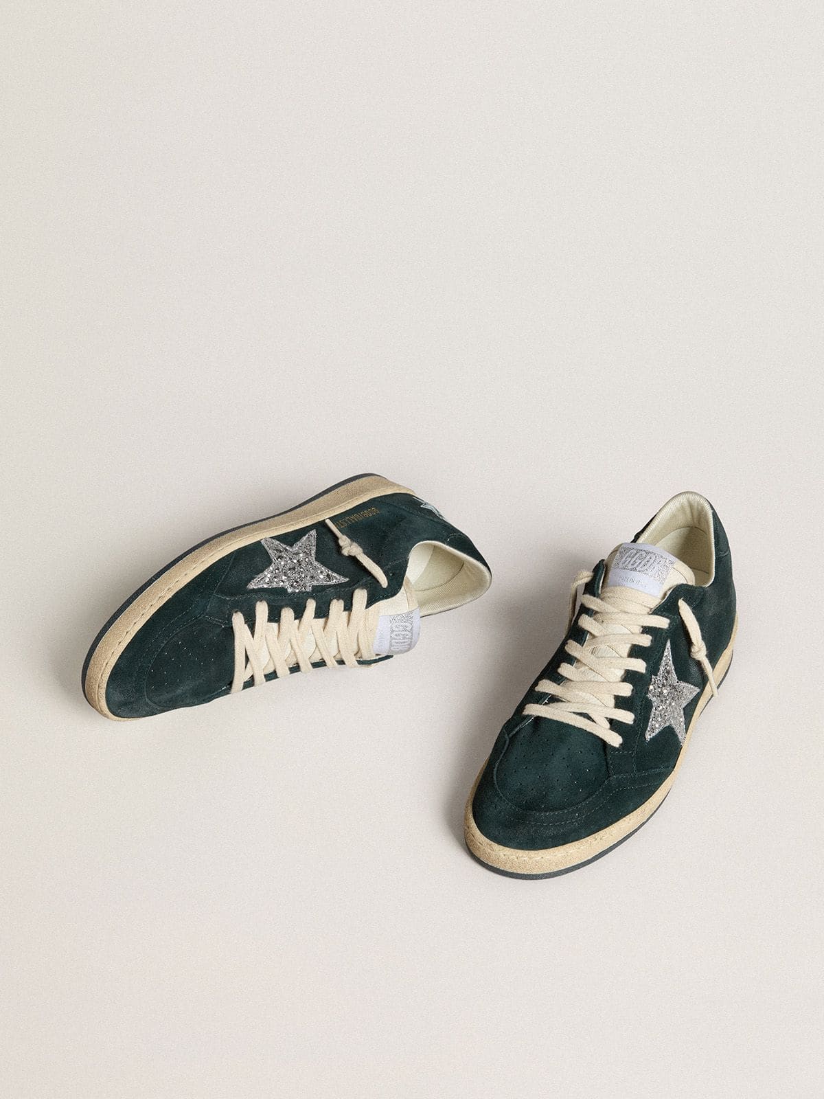 Women's Ball Star in green suede with silver glitter star - Golden Goose Women