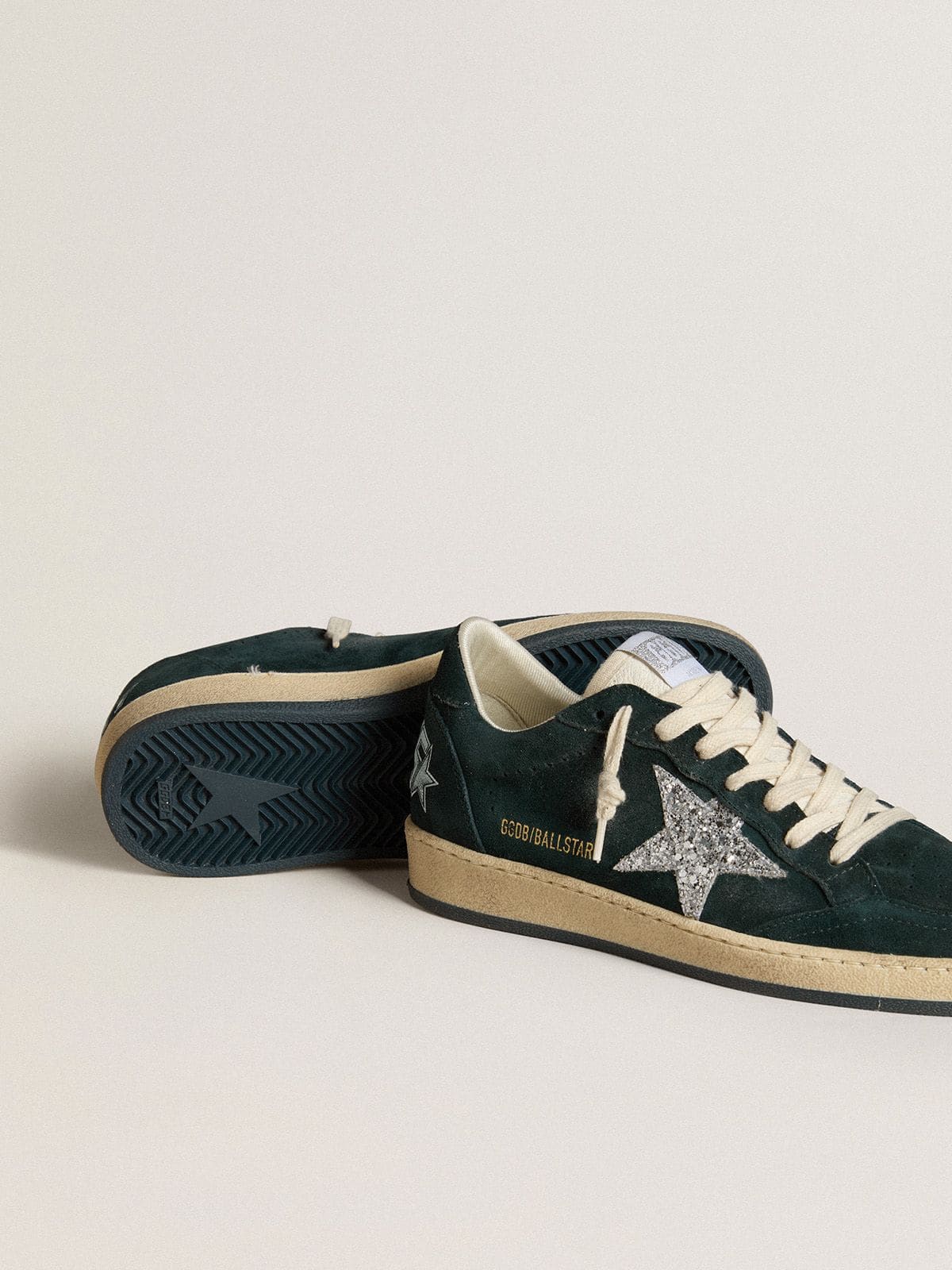 Women's Ball Star in green suede with silver glitter star - Golden Goose Women