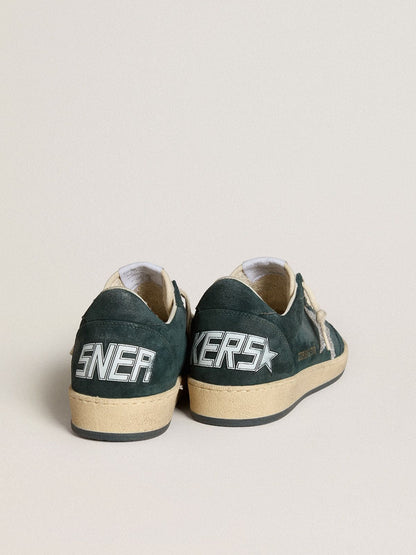 Women's Ball Star in green suede with silver glitter star - Golden Goose Women