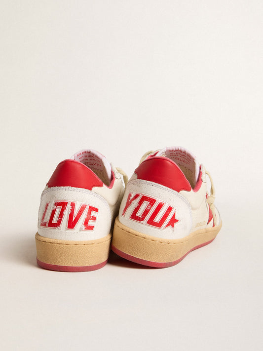 Women’s Ball Star Wishes in white leather with a red star and heel tab - Golden Goose Women