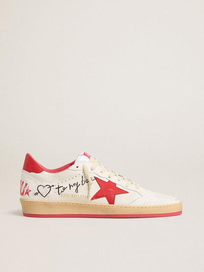 Women’s Ball Star Wishes in white leather with a red star and heel tab - Golden Goose Women