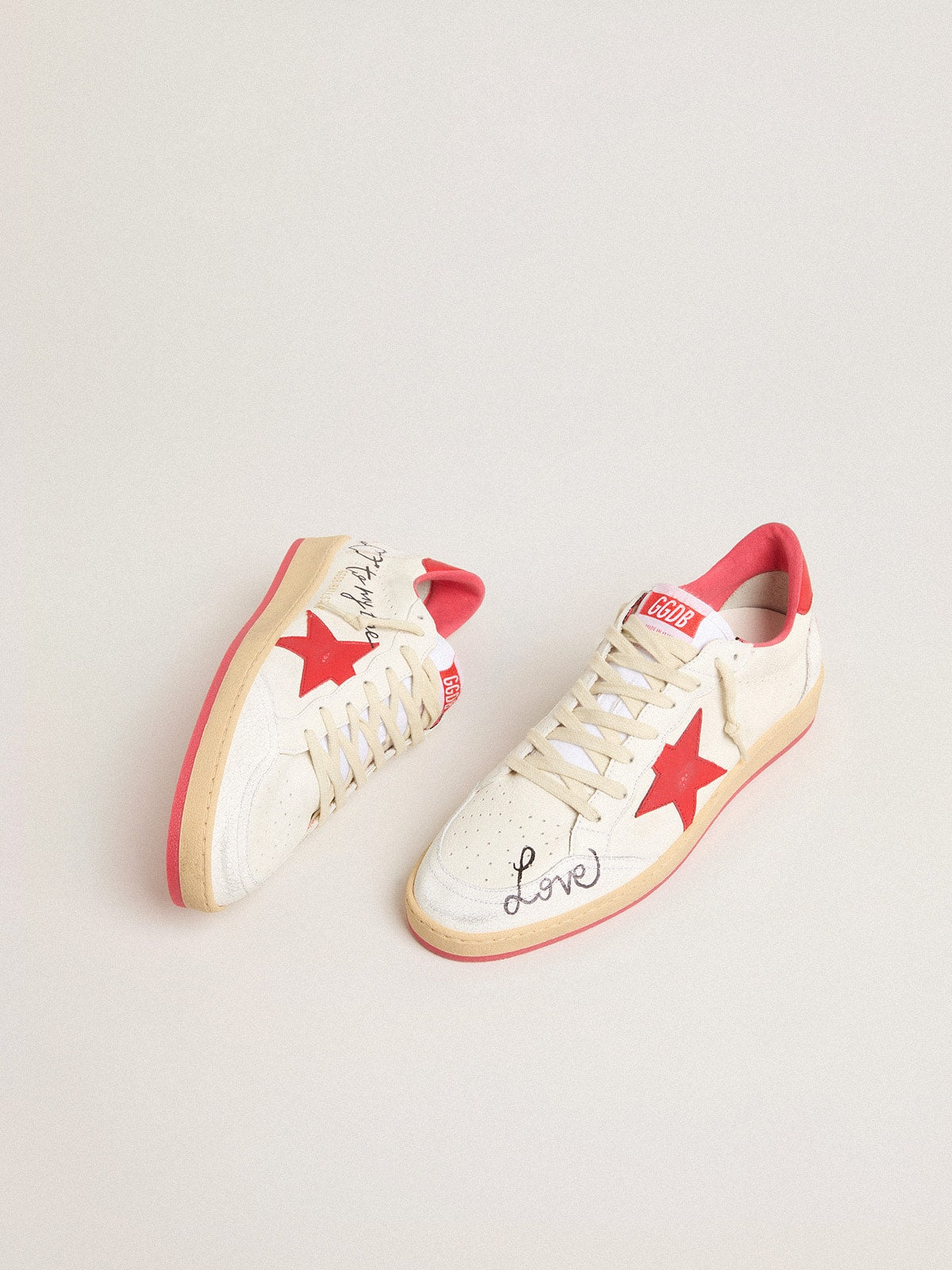 Women’s Ball Star Wishes in white leather with a red star and heel tab - Golden Goose Women