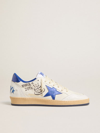 Women’s Ball Star Wishes in white nappa leather with bright blue star and heel tab - Golden Goose Women