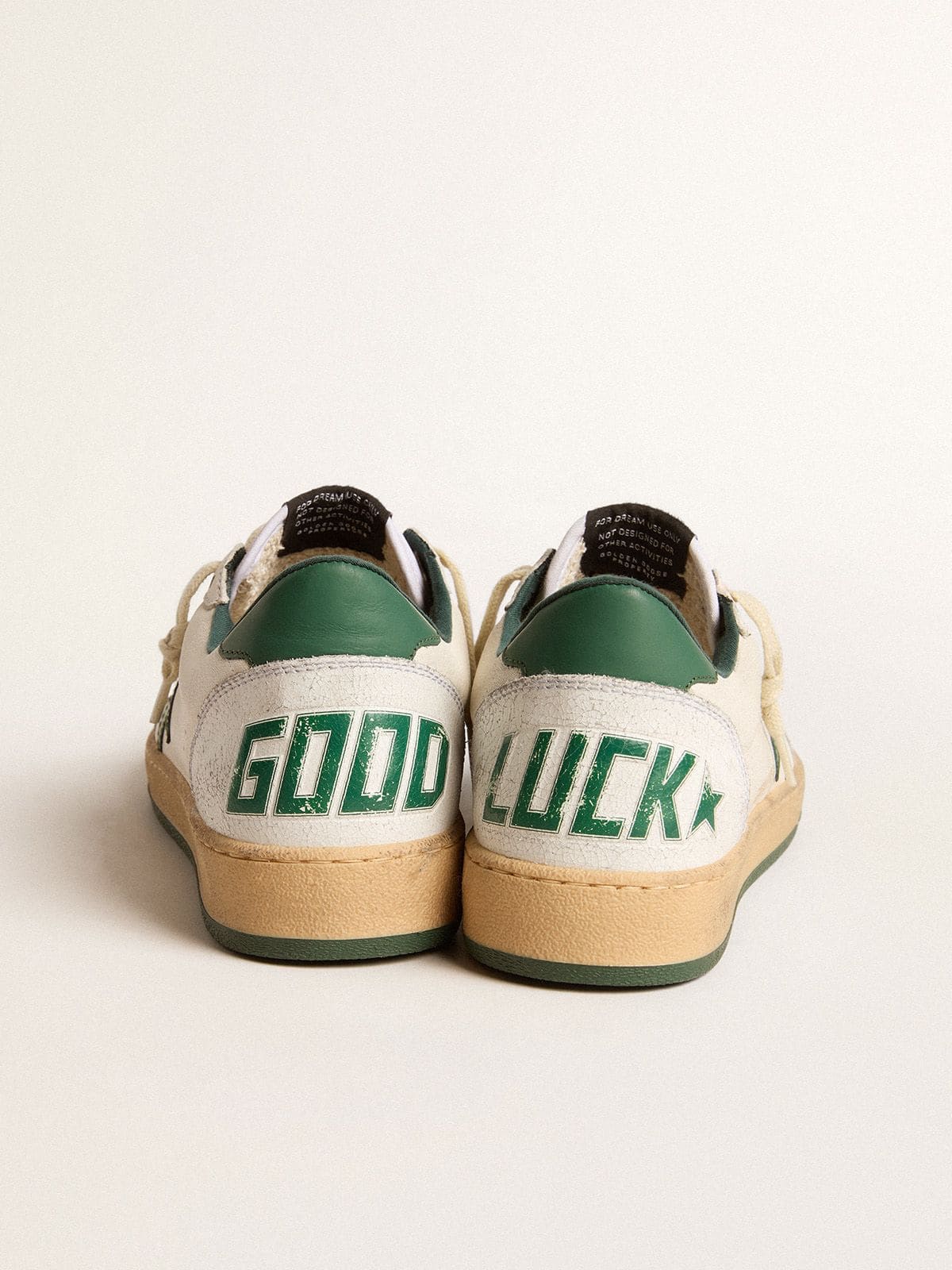Women's Ball Star Wishes in white nappa leather with green leather star and heel tab - Golden Goose Women