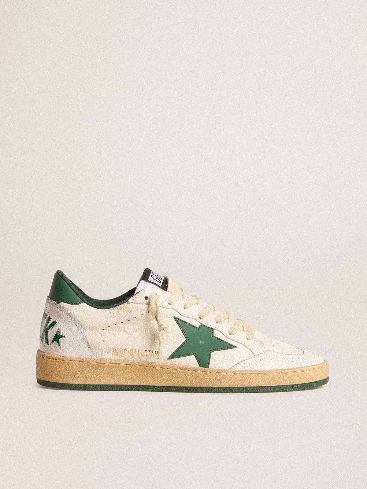 Women's Ball Star Wishes in white nappa leather with green leather star and heel tab - Golden Goose Women