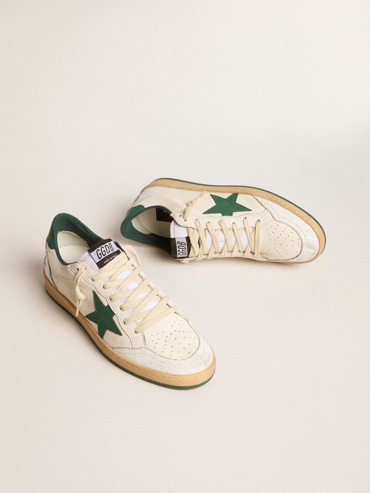 Women's Ball Star Wishes in white nappa leather with green leather star and heel tab - Golden Goose Women
