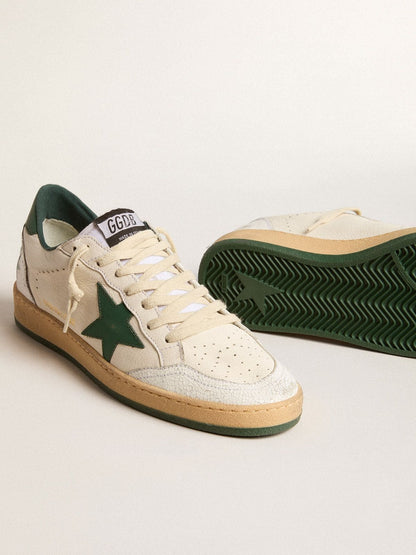 Women's Ball Star Wishes in white nappa leather with green leather star and heel tab - Golden Goose Women