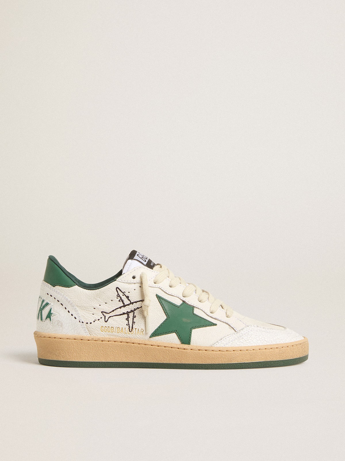 Women's Ball Star Wishes in white nappa leather with green leather star and heel tab - Golden Goose Women