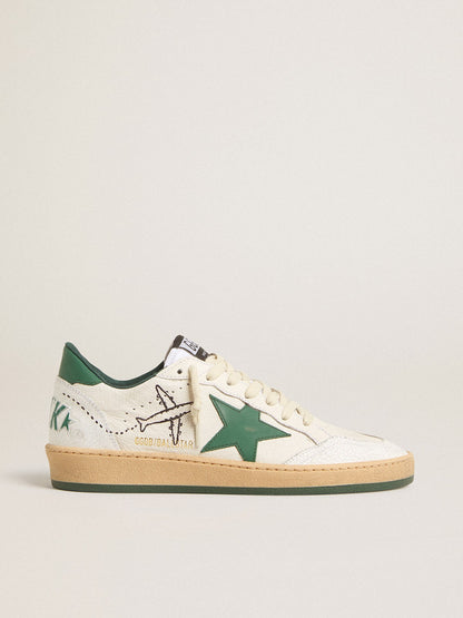 Women's Ball Star Wishes in white nappa leather with green leather star and heel tab - Golden Goose Women