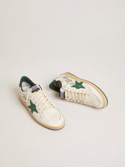 Women's Ball Star Wishes in white nappa leather with green leather star and heel tab - Golden Goose Women