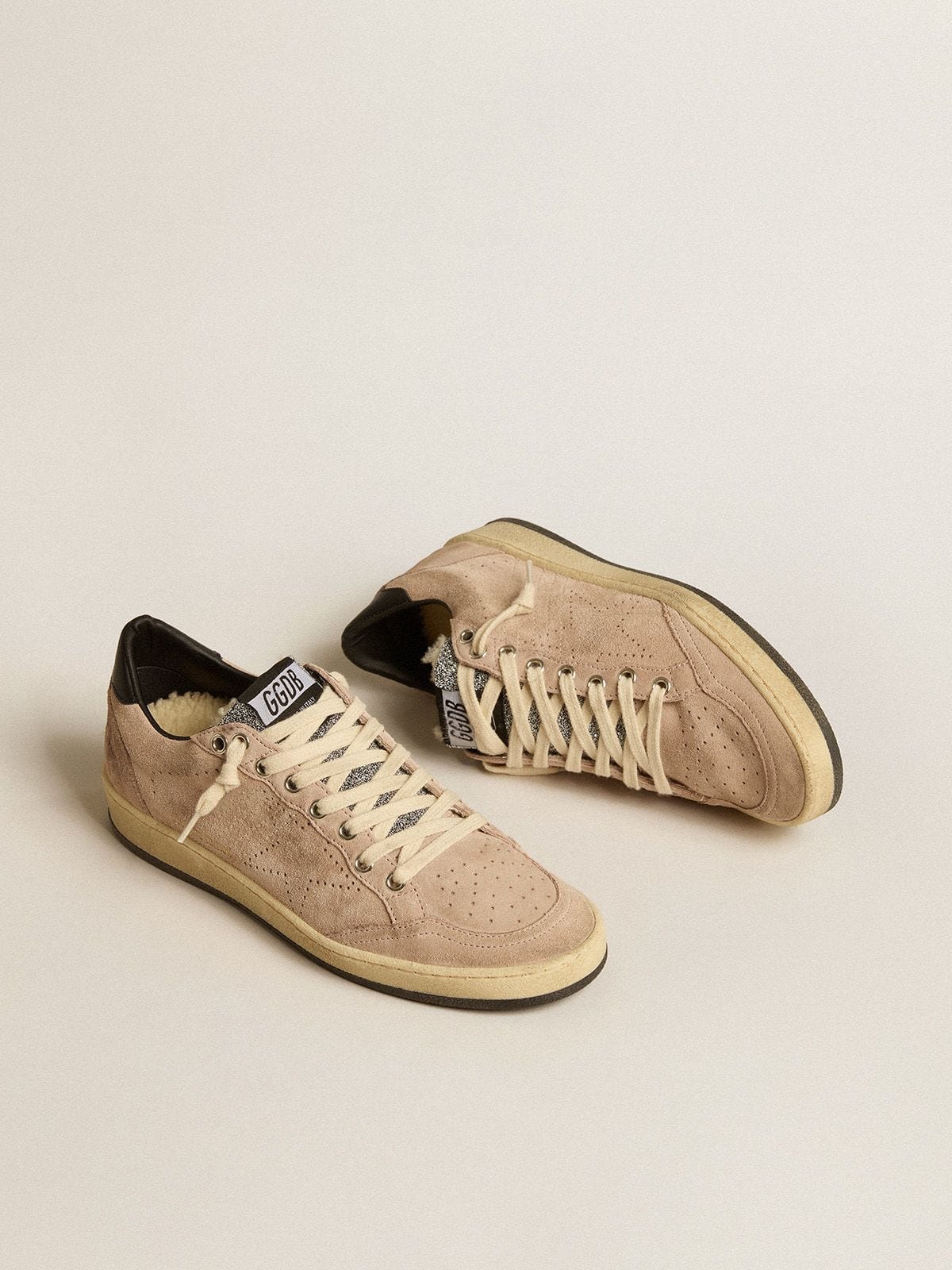 Women's Ball Star LTD in powder pink suede with Swarovski crystal tongue and shearling lining - Golden Goose Women