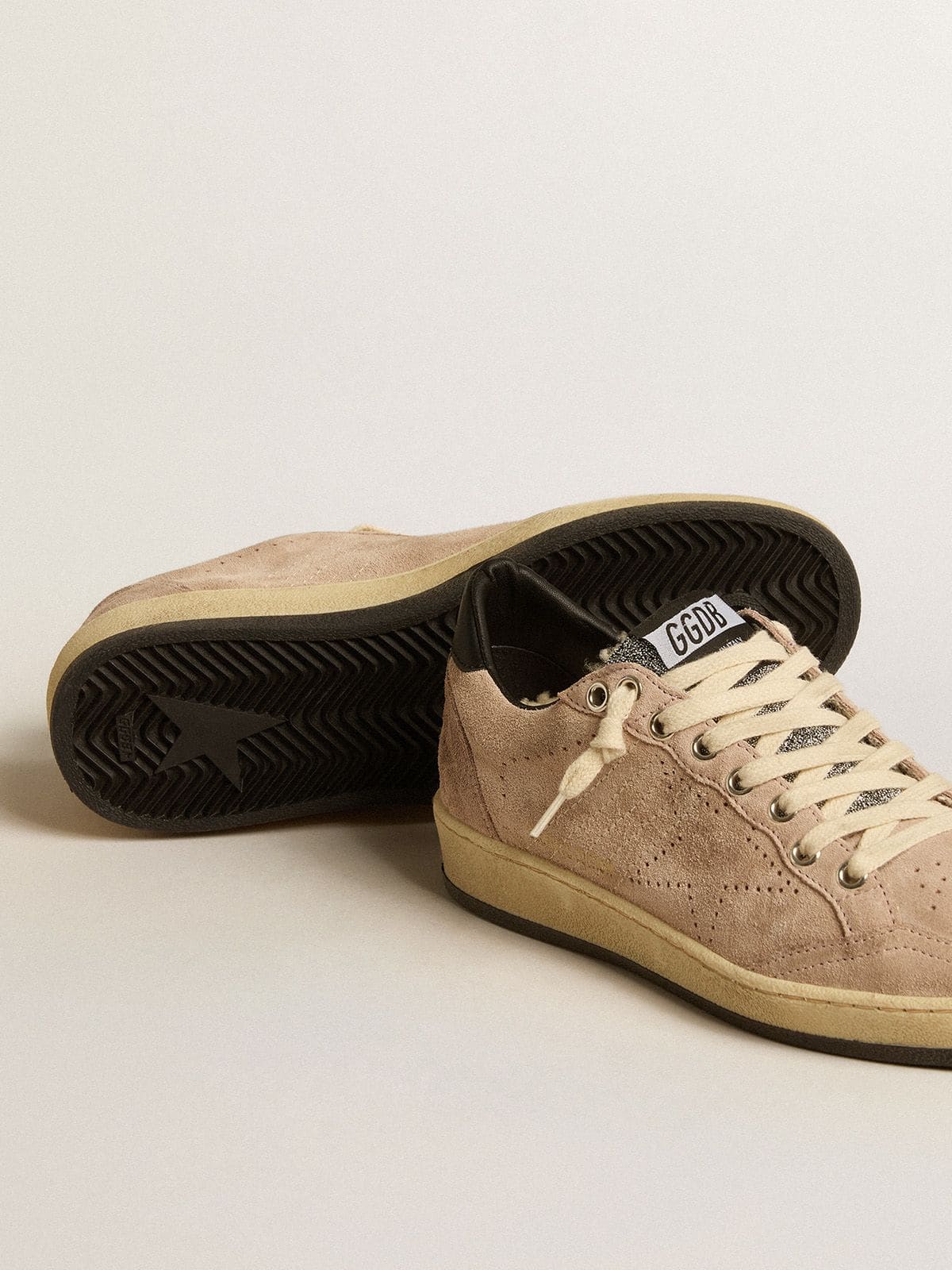 Women's Ball Star LTD in powder pink suede with Swarovski crystal tongue and shearling lining - Golden Goose Women
