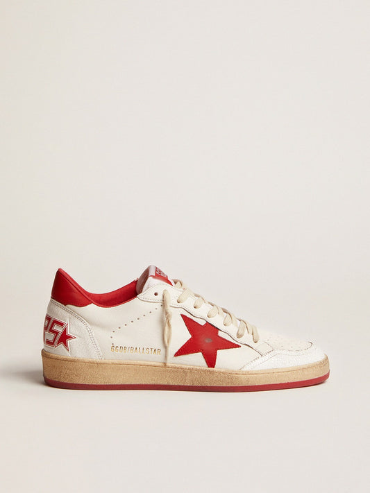 Women's Ball Star in white leather with red star and heel tab - Golden Goose Women