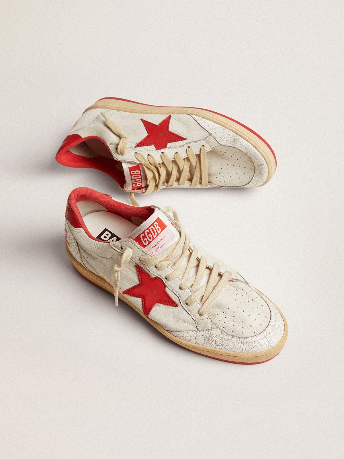 Women's Ball Star in white leather with red star and heel tab - Golden Goose Women