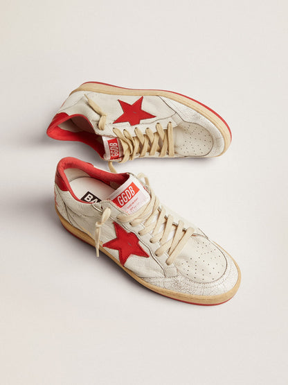 Women's Ball Star in white leather with red star and heel tab - Golden Goose Women