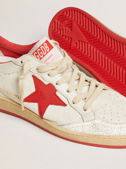 Women's Ball Star in white leather with red star and heel tab - Golden Goose Women