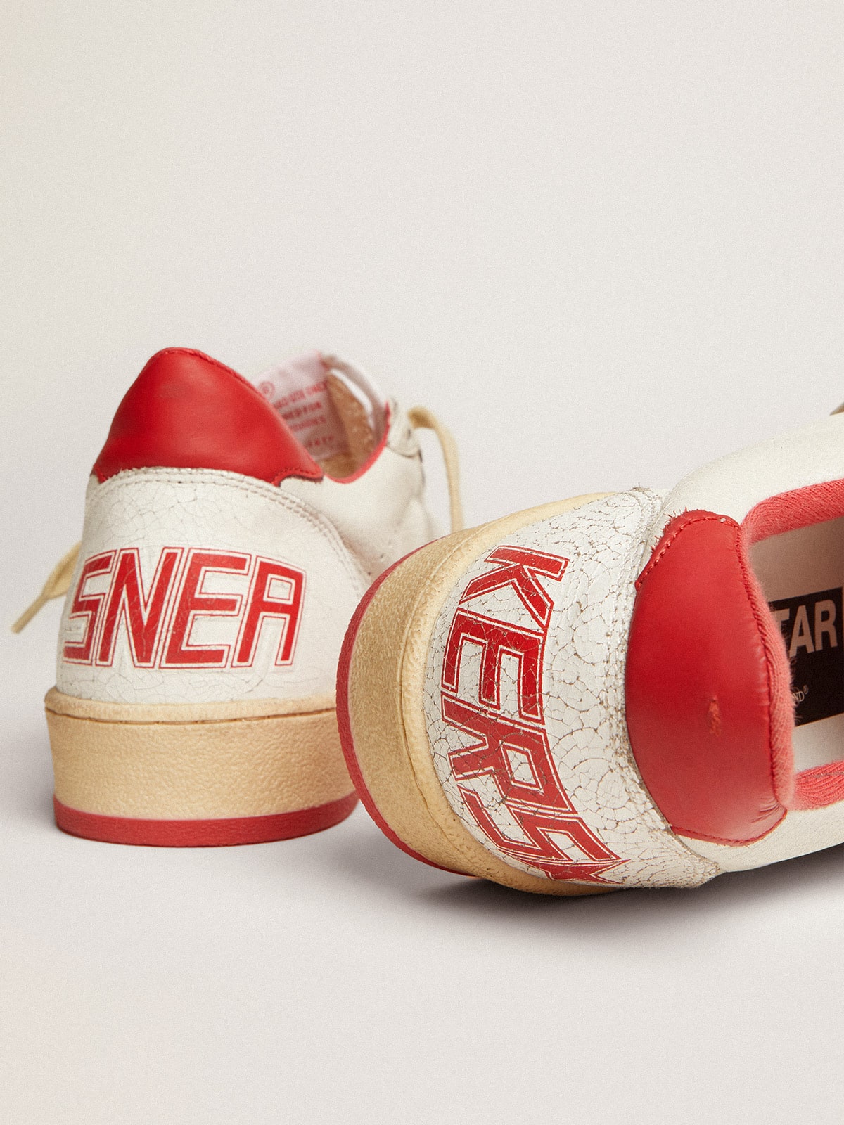 Women's Ball Star in white leather with red star and heel tab - Golden Goose Women