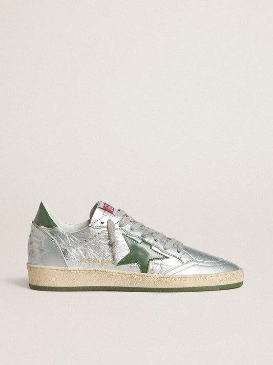 Women's Ball Star in silver nylon with green leather star and heel tab - Golden Goose Women