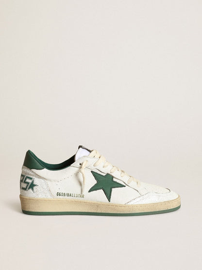 Women's Ball Star in white nappa leather with green leather star and heel tab - Golden Goose Women