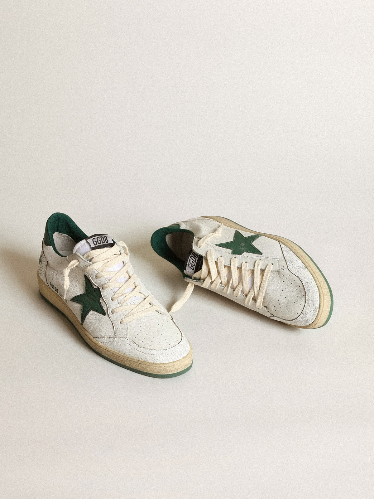 Women's Ball Star in white nappa leather with green leather star and heel tab - Golden Goose Women