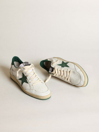 Women's Ball Star in white nappa leather with green leather star and heel tab - Golden Goose Women
