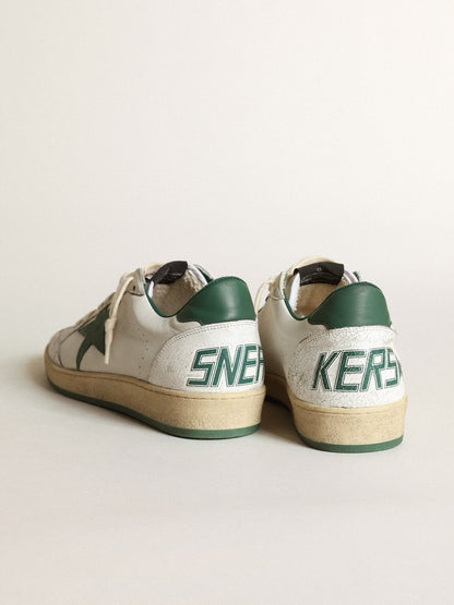 Women's Ball Star in white nappa leather with green leather star and heel tab - Golden Goose Women