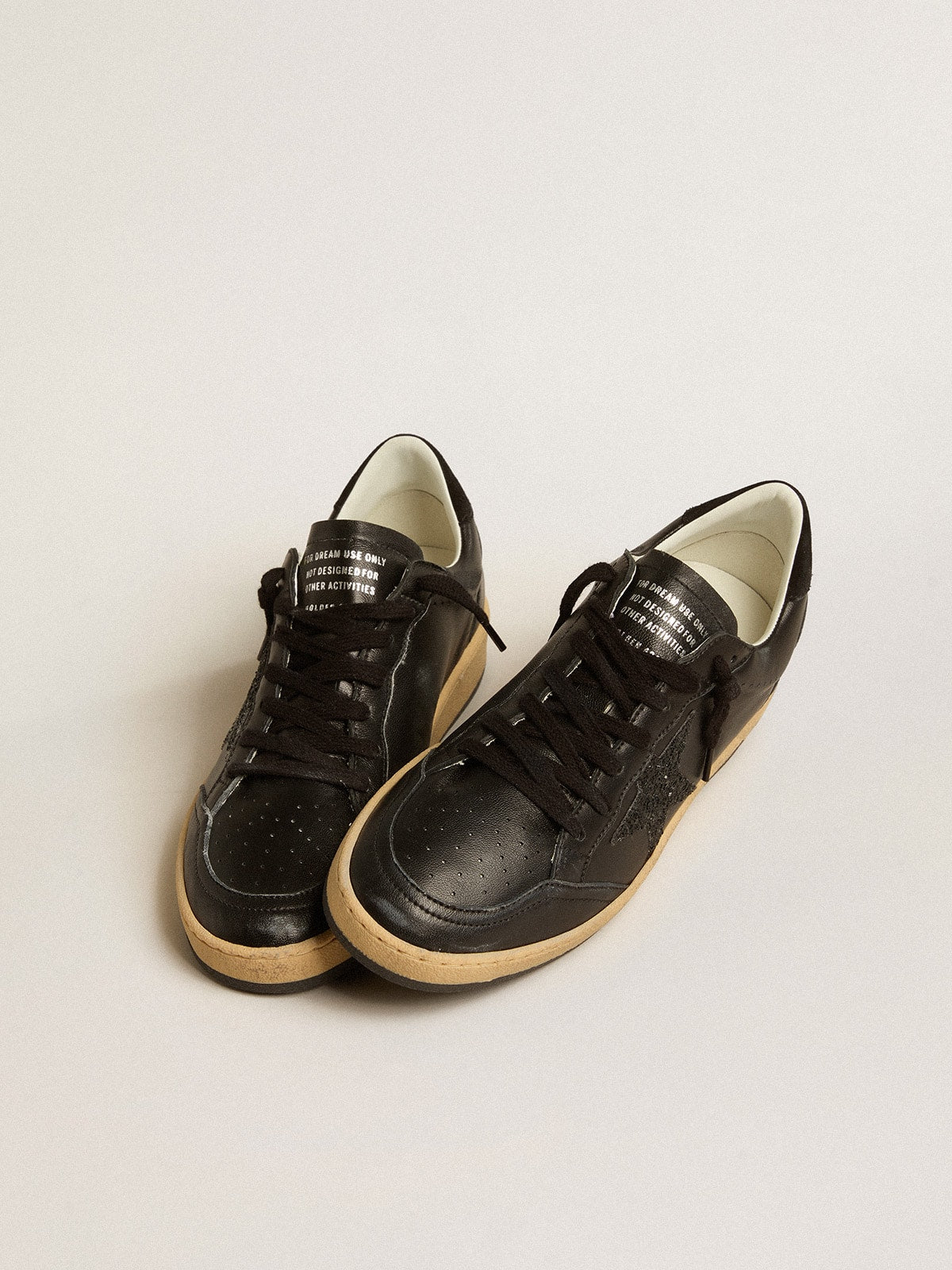 Women’s Ball Star in black nappa with black glitter star and suede heel tab - Golden Goose Women