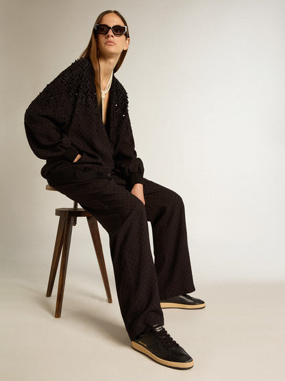 Women’s Ball Star in black nappa with black glitter star and suede heel tab - Golden Goose Women