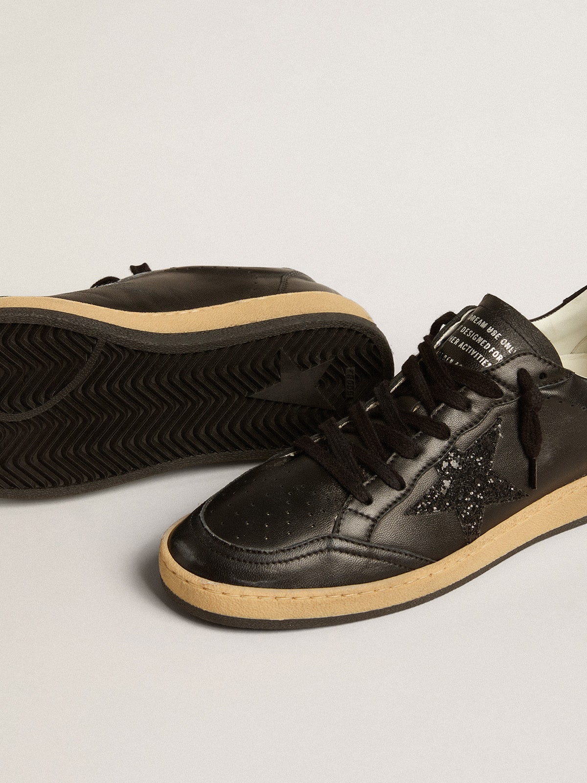 Women’s Ball Star in black nappa with black glitter star and suede heel tab - Golden Goose Women